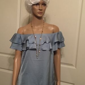 Eva Longoria Womens M Ruffled Off the Shoulder